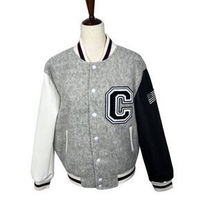 THE GREII ACS Varsity Jacket Letter C Gray/Black/White Sz M NWT